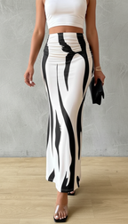 Women Abstract Print Pleated Maxi Skirt High Waist Bodycon Summer