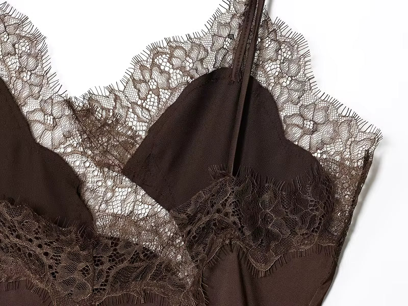 Brown Lace Slip Mini Dress