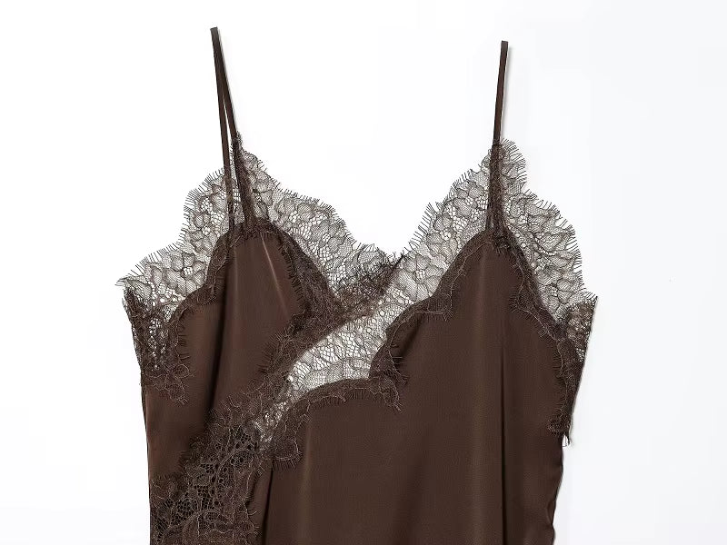 Brown Lace Slip Mini Dress