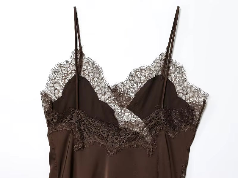 Brown Lace Slip Mini Dress