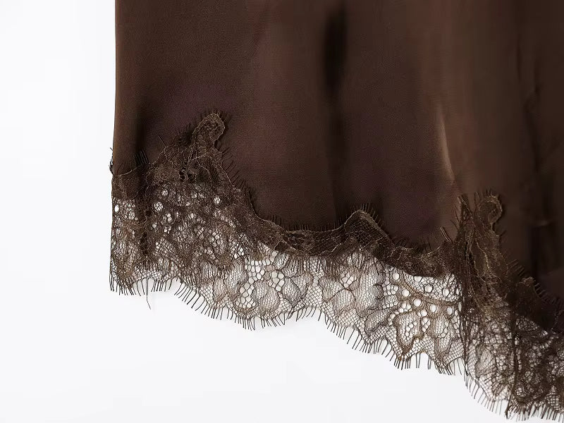 Brown Lace Slip Mini Dress