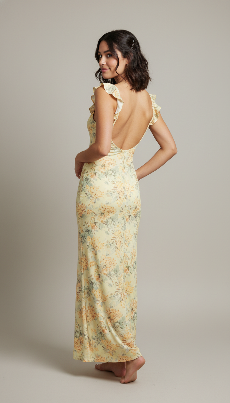 Floral Maxi Slip Dress — V-Neck High Waist Sleeveless