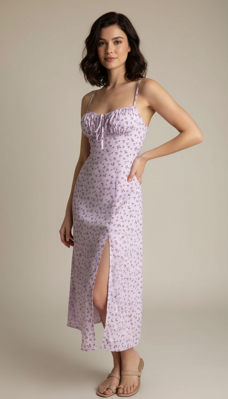 Floral Ruched Halter Midi Dress