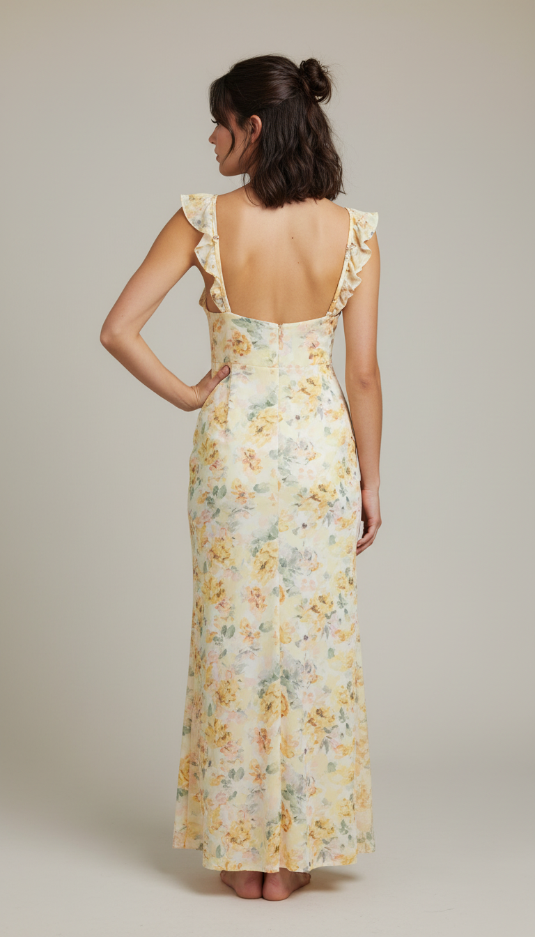 Floral Maxi Slip Dress — V-Neck High Waist Sleeveless