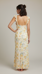 Floral Maxi Slip Dress — V-Neck High Waist Sleeveless