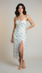 Floral Ruched Halter Midi Dress