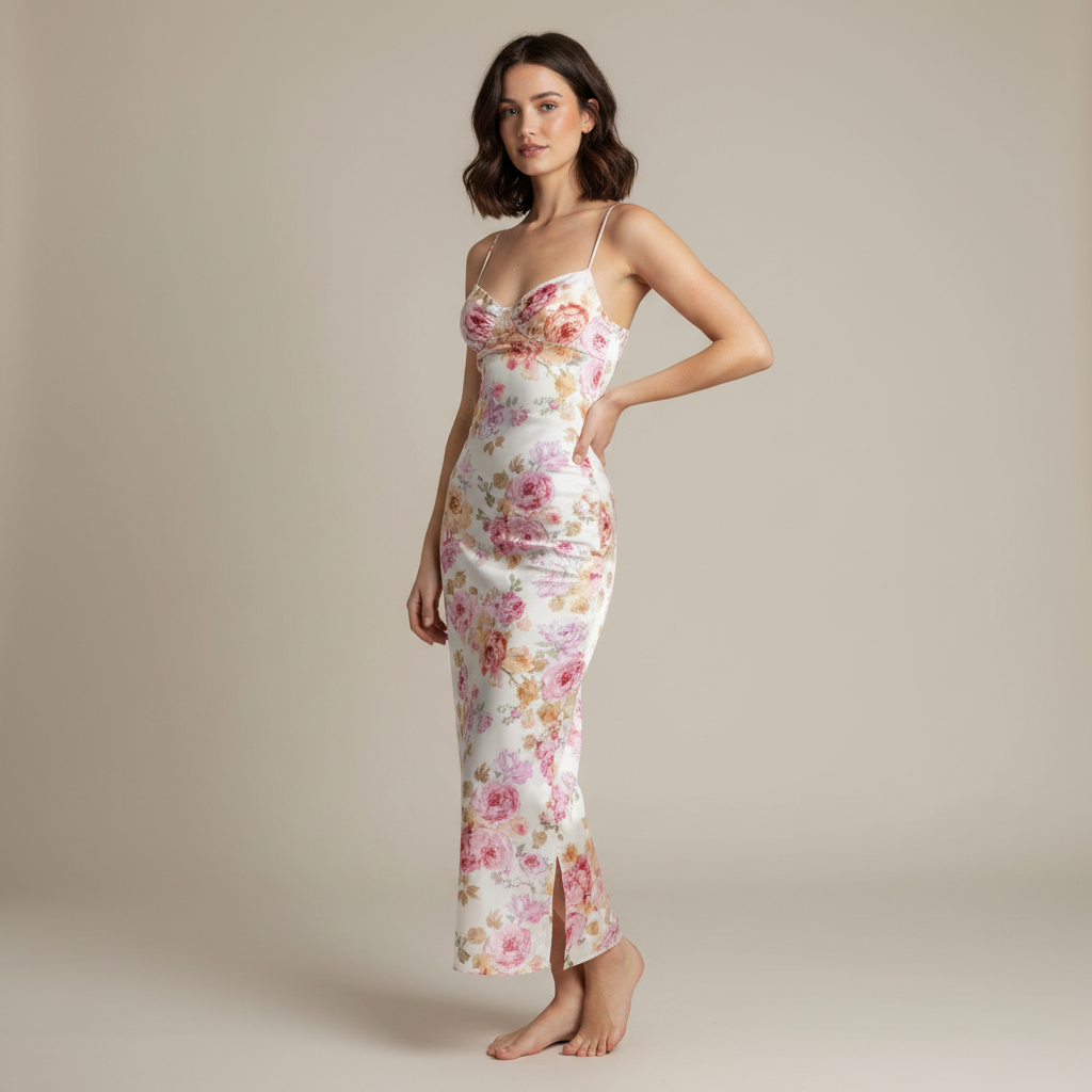 Women Floral Bodycon Maxi Dress Spaghetti Strap