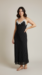 Polka Dot Lace Trim Maxi Dress