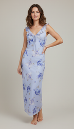 Floral Maxi Slip Dress — V-Neck High Waist Sleeveless