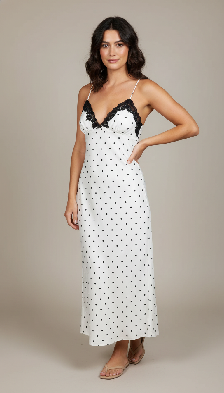 Polka Dot Lace Trim Maxi Dress