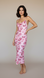 Pink Rose Ruched Maxi Dress