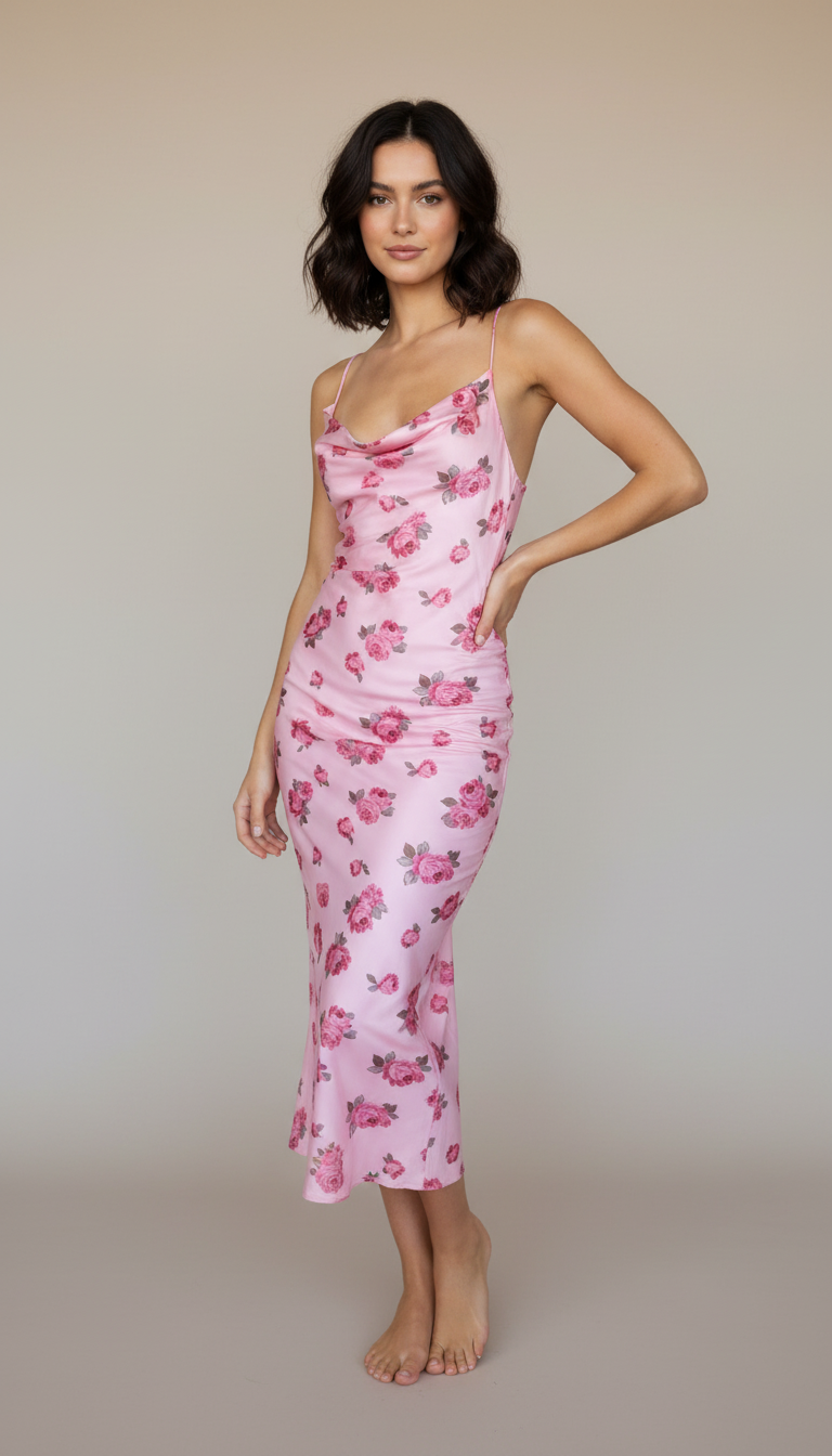 Pink Rose Ruched Maxi Dress