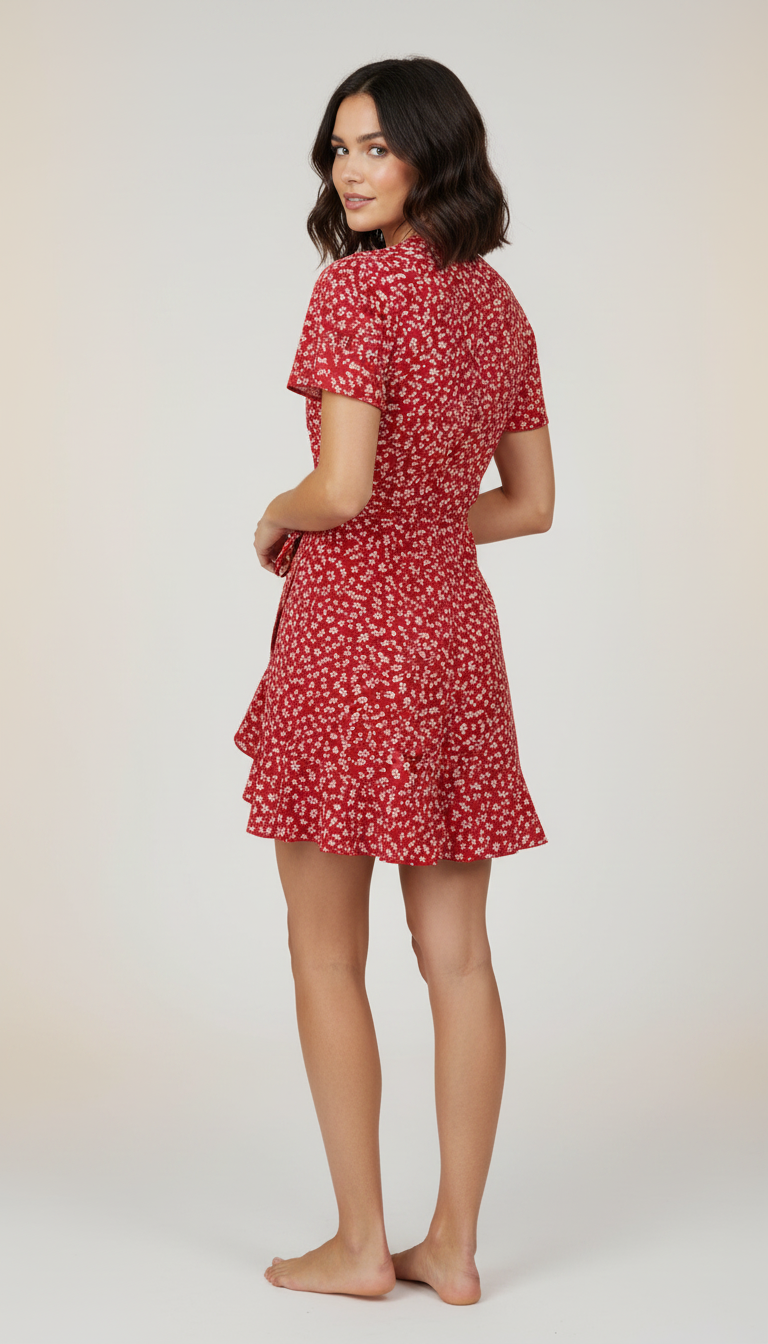 Red Floral Wrap Mini Dress