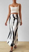 Women Abstract Print Pleated Maxi Skirt High Waist Bodycon Summer